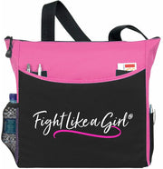 Fight Like a Girl Script Dakota 5-Pocket Tote Bag for Breast Cancer Awareness, Women's Empowerment Gift, Feminism - Pink